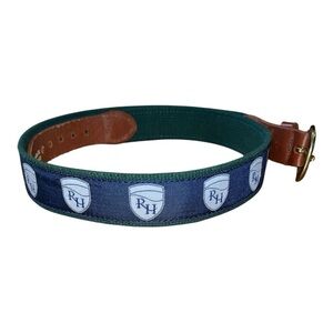 RH leather belt hand made in Essex, CT brown blue green brass gold preppy small